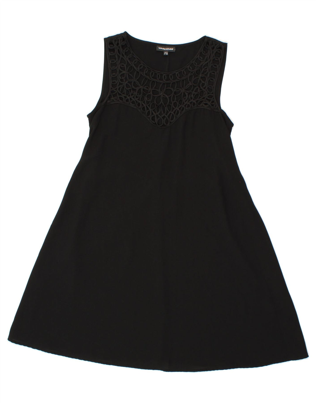 WAREHOUSE Womens Sleeveless A-Line Dress UK 12 Medium  Black Polyester Vintage Warehouse and Second-Hand Warehouse from Messina Hembry 