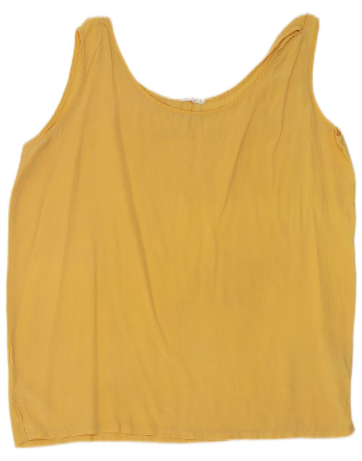 Vintage dame ærmeløs bluse Top UK 14 Medium Yellow Silk