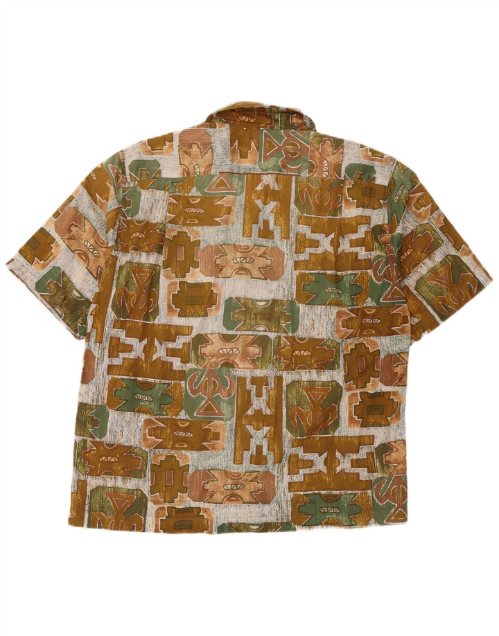 Vintage Kortærmet Herreskjorte Medium Khaki Geometrisk
