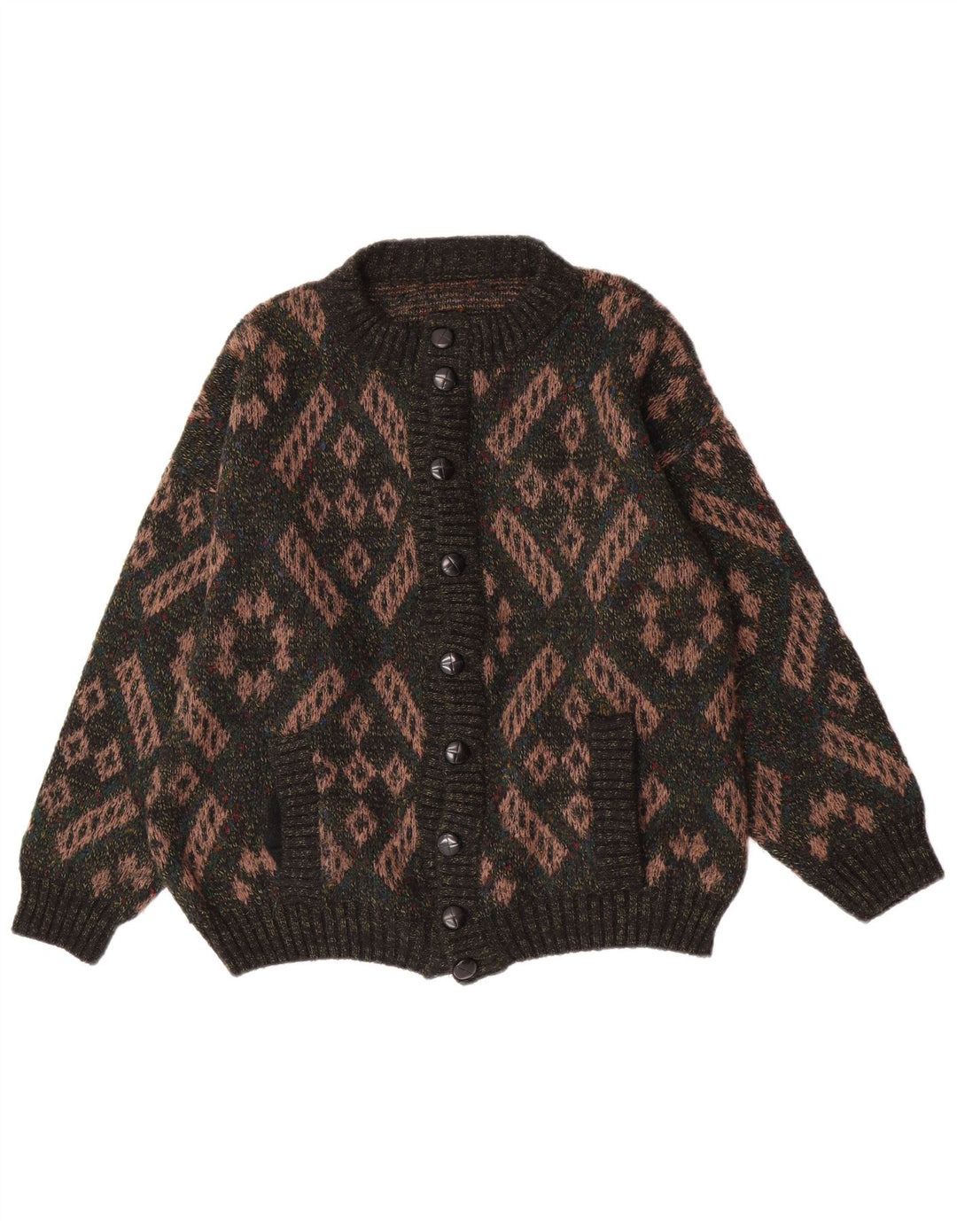Vintage herre cardigan sweater Stor grøn geometrisk uld