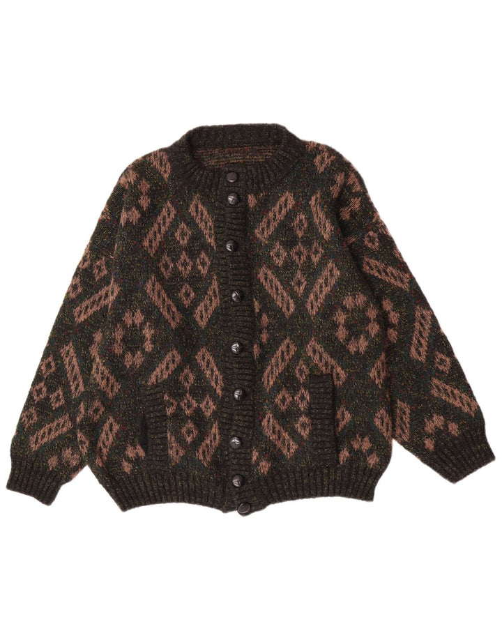 Vintage herre cardigan sweater Stor grøn geometrisk uld