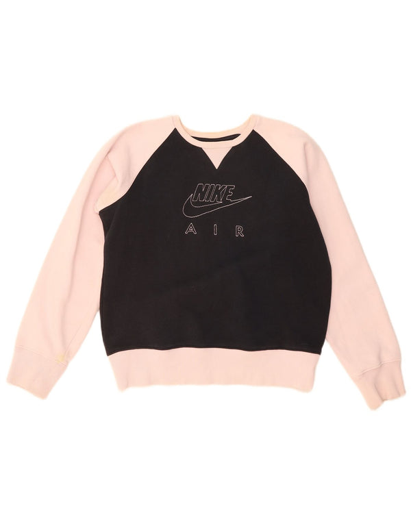 NIKE Girls Graphic Sweatshirt Jumper 13-14 år XL Sort Colourblock