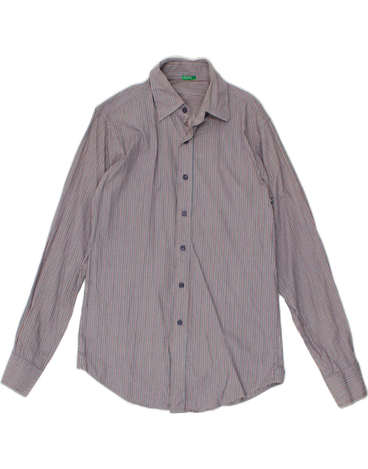 BENETTON Mens Shirt Medium Grey Striped Cotton Vintage Benetton and Second-Hand Benetton from Messina Hembry 