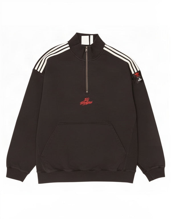 Adidas Mens Zip Neck Sweatshirt Jumper Large Black Cotton