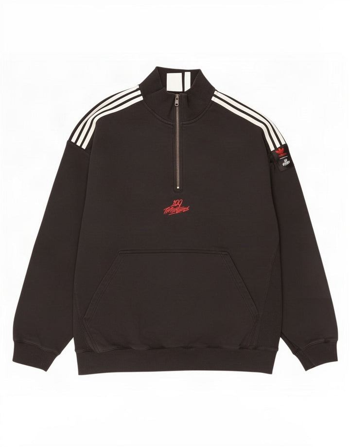 Adidas Sweatshirt med lynlås til mænd, stor sort bomuld