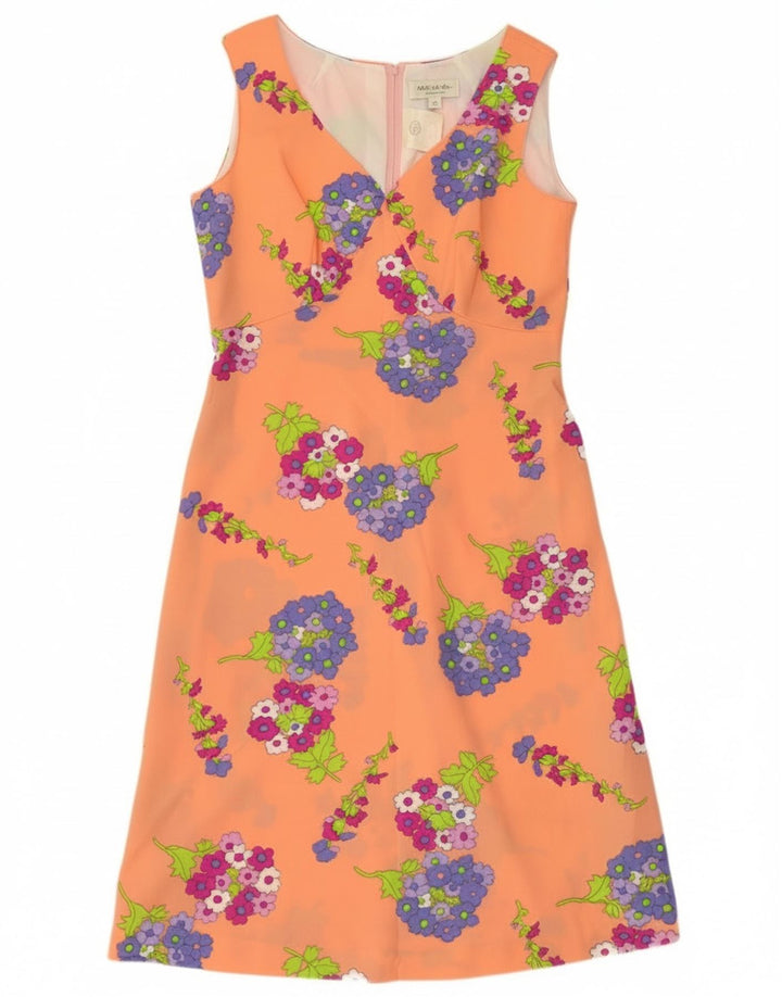 C & A Dame Ærmeløs A-Line Kjole EU 42 Large Orange Floral Polyester