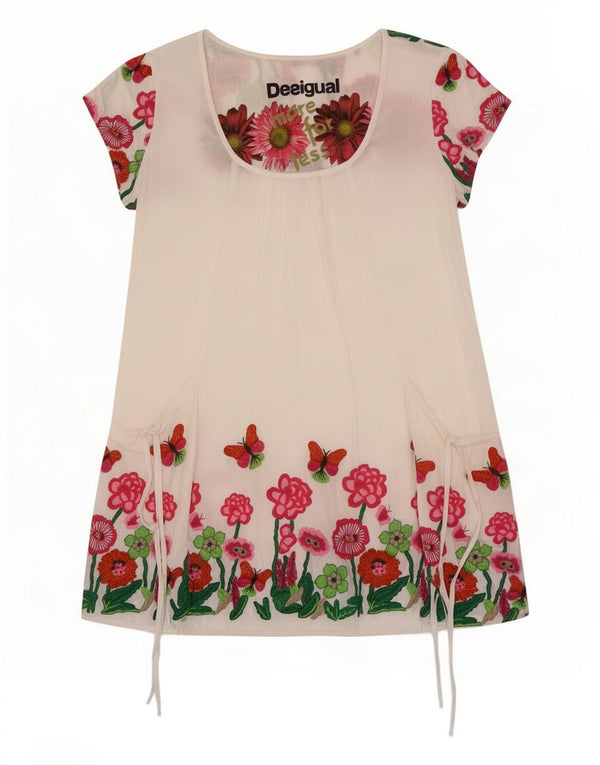 Desigual Dame Tunika Top UK 12 Medium White Floral Viscose