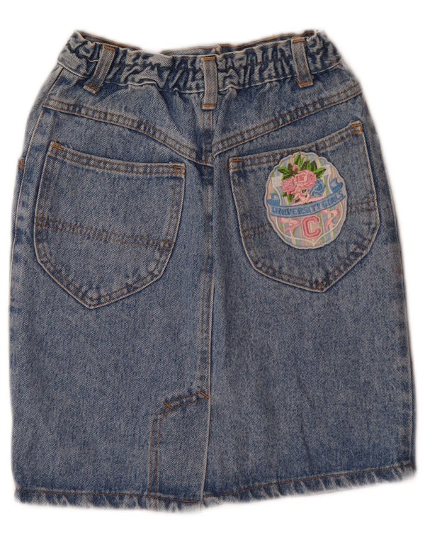 Vintage piger grafisk denim nederdel 12-13 år W24 blå bomuld