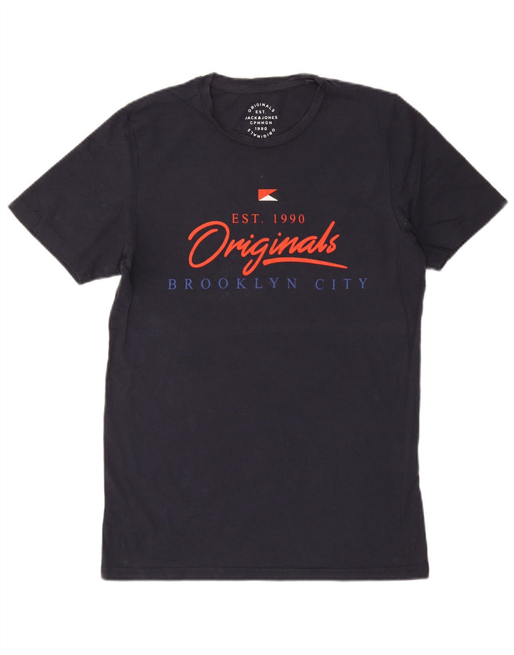 Jack & Jones Herre grafisk T-shirt Top Medium Marineblå Bomuld
