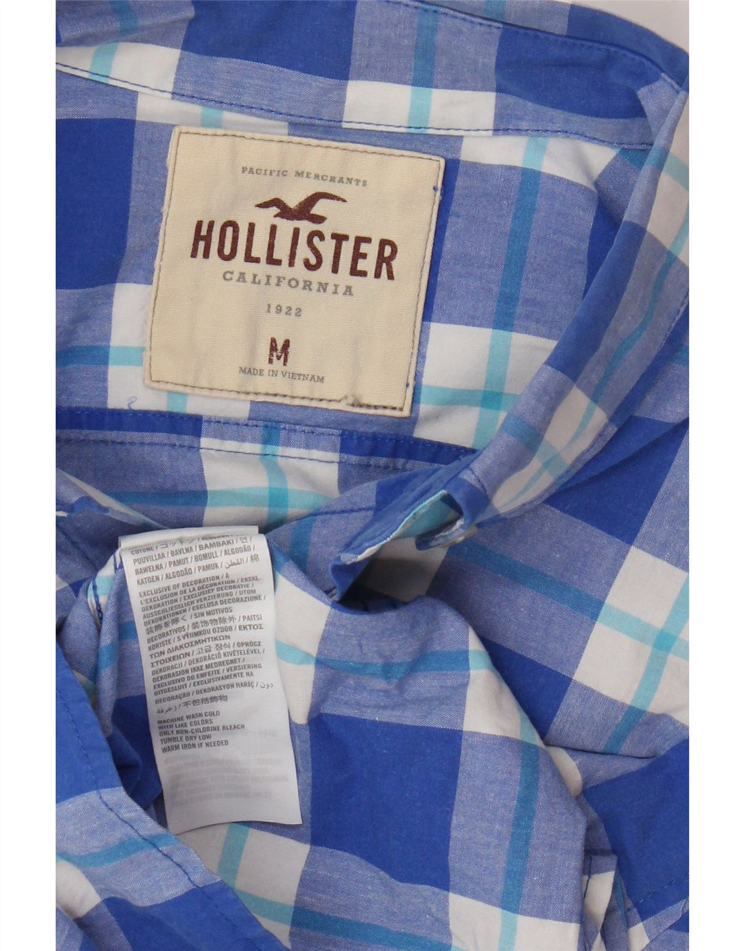 Hollister herreskjorte mellemblå ternet bomuld
