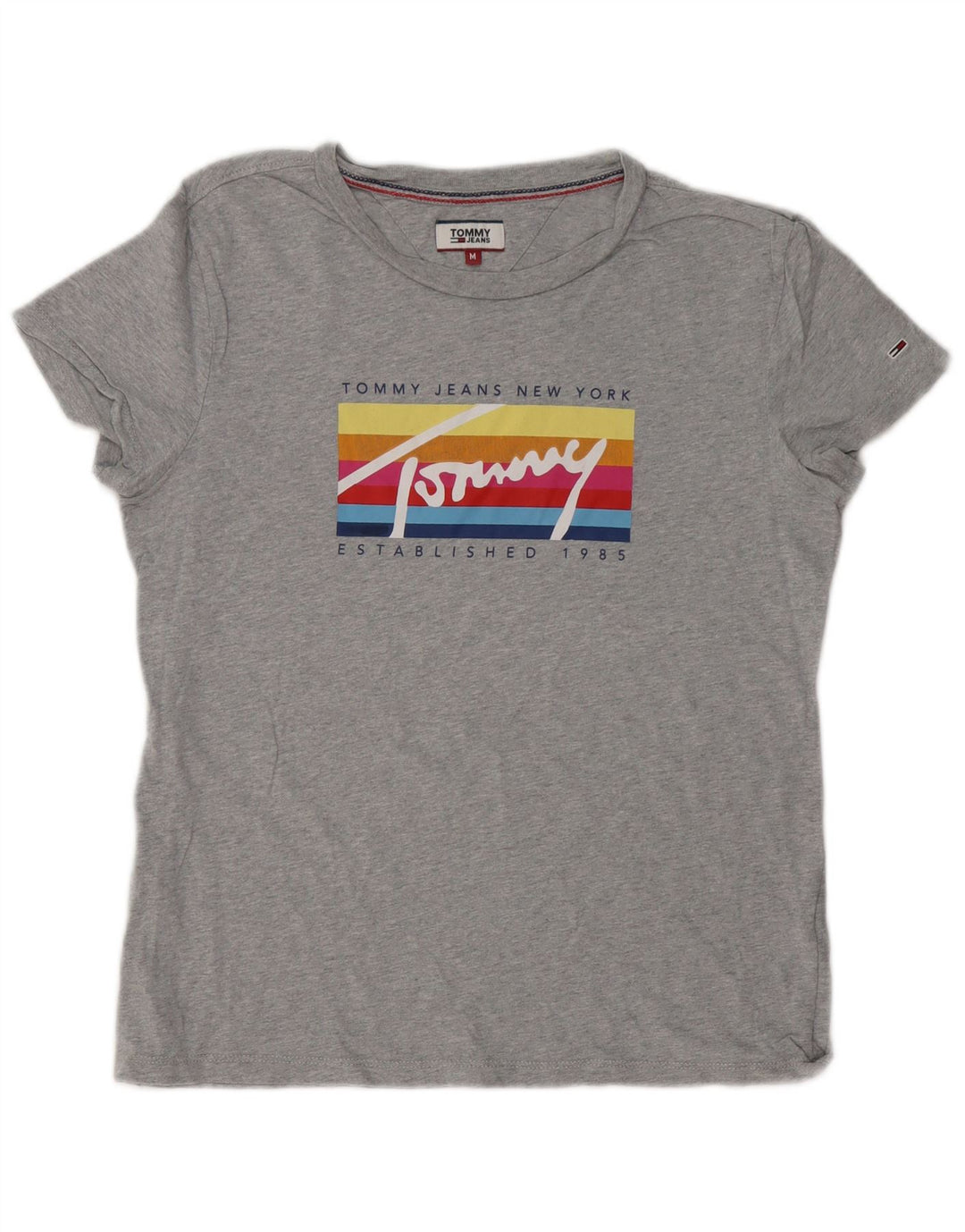 Tommy Hilfiger Dame Grafisk T-Shirt Top UK 14 Medium Grå