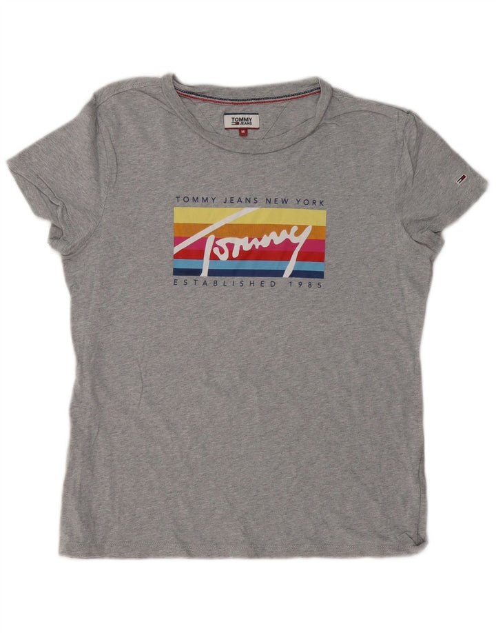 Tommy Hilfiger Dame Grafisk T-Shirt Top UK 14 Medium Grå
