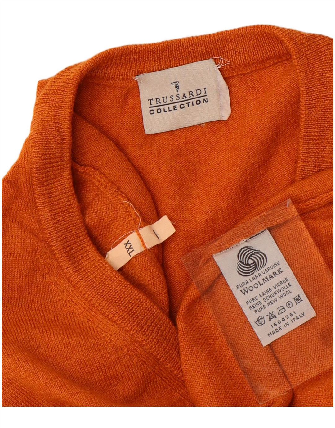 TRUSSARDI Dame V-hals sweater UK 20 2XL Orange Uld
