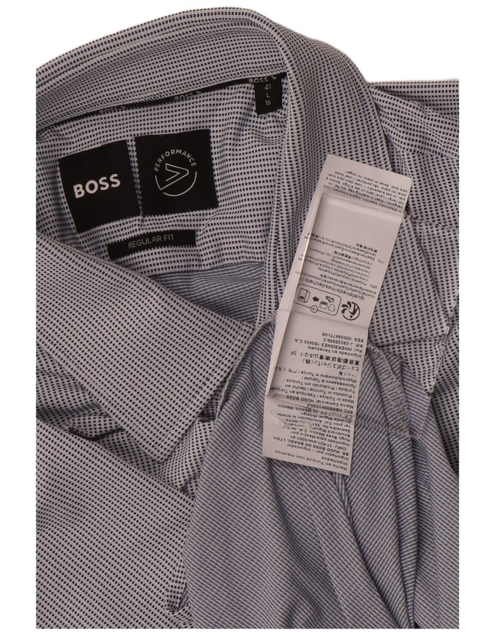 Hugo Boss Herre Regular Fit skjorte str. 41 16 Stor blå plettet polyamid