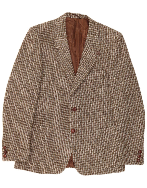 Harris Tweed Herre 2 Button Blazer Jacket UK 42 XL Brown Houndstooth