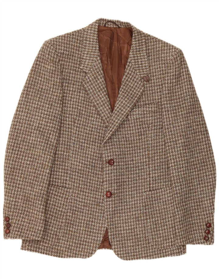 Harris Tweed Herre 2 Button Blazer Jacket UK 42 XL Brown Houndstooth