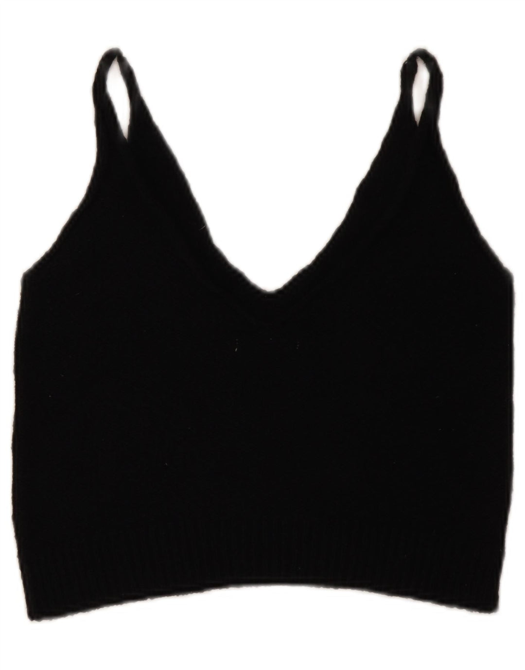 Zara Dame Strik Ærmeløs Crop Top UK 12 Medium Sort Bomuld