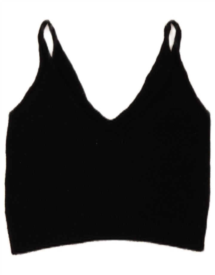 Zara Dame Strik Ærmeløs Crop Top UK 12 Medium Sort Bomuld