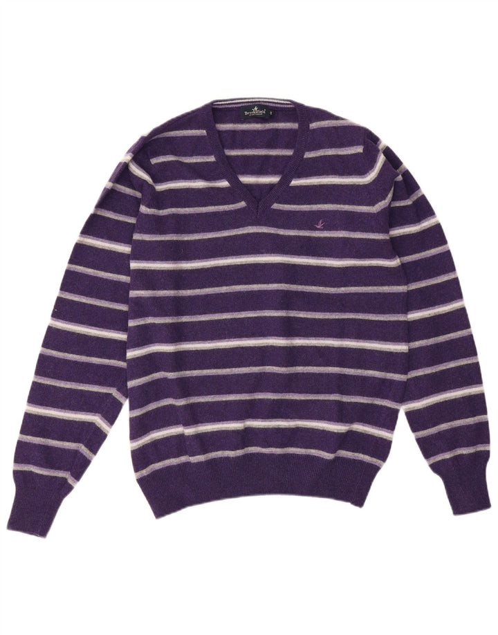 Brooksfield Herre V-hals sweater IT 48 Mellem lilla stribet uld