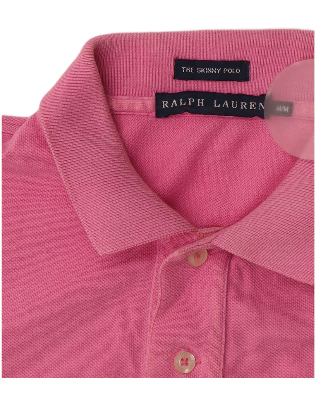 RALPH LAUREN Dame Skinny Polo Shirt UK 12 Medium Pink Bomuld