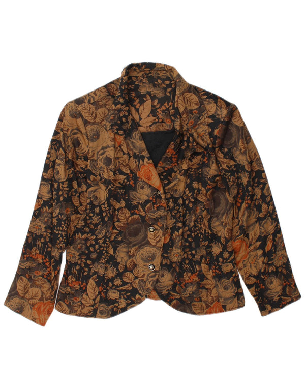 Vintage dame 3-knaps blazerjakke UK 38 Medium Brown Floral
