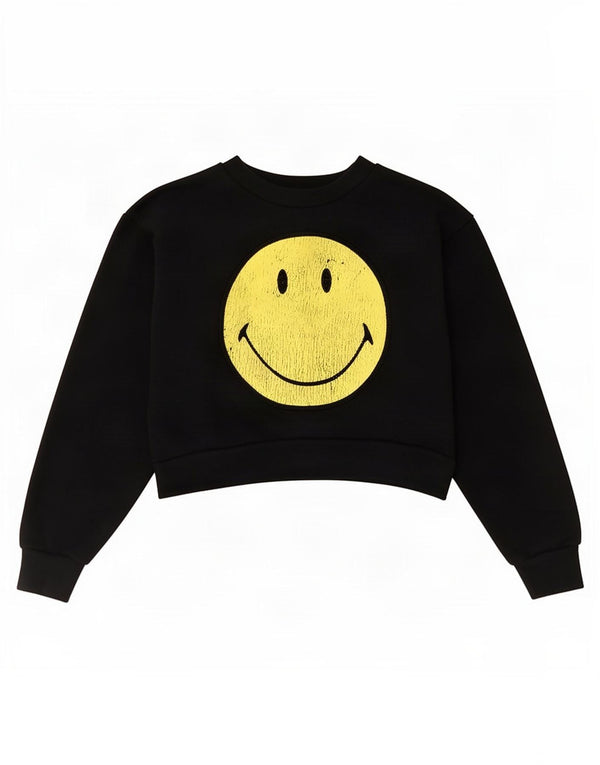 Desigual Womens Graphic Crop Sweatshirt Jumper UK 10 Small Black Bomuld