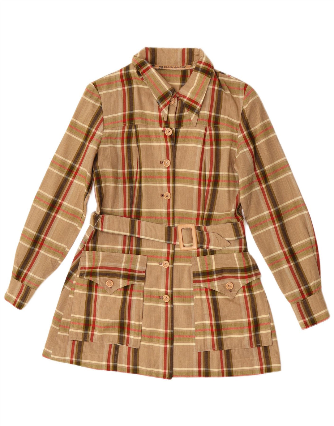 Daniel Hechter Dame Longline Shirt Bluse UK 10 Small Brown Check