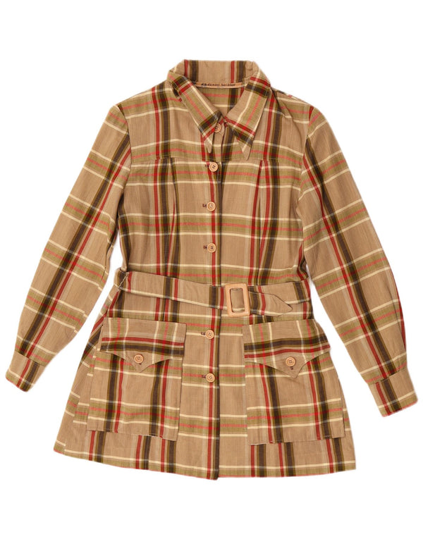 Daniel Hechter Dame Longline Shirt Bluse UK 10 Small Brown Check