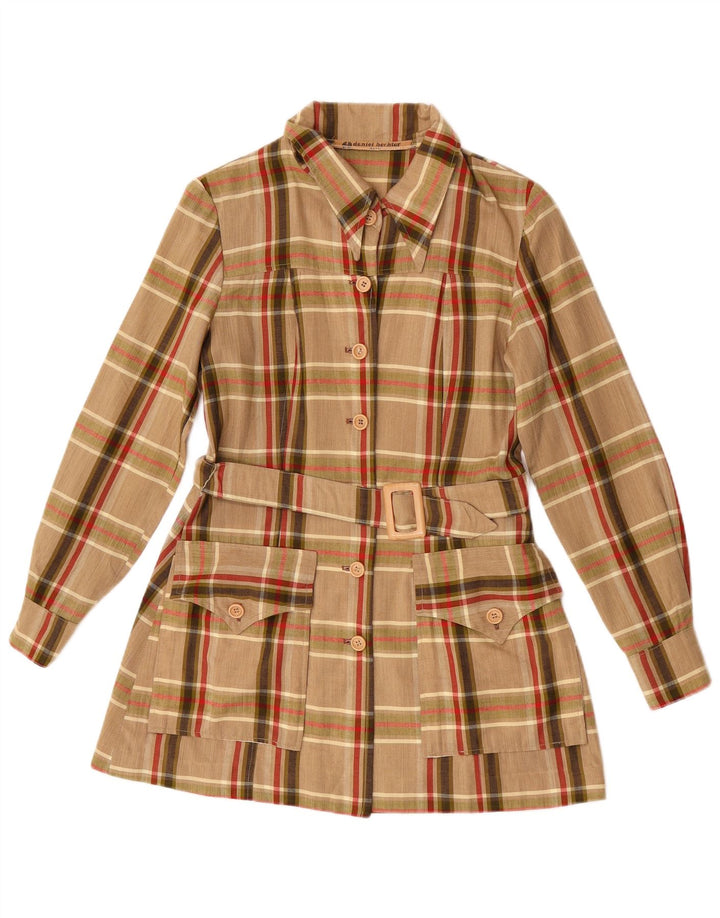 Daniel Hechter Dame Longline Shirt Bluse UK 10 Small Brown Check