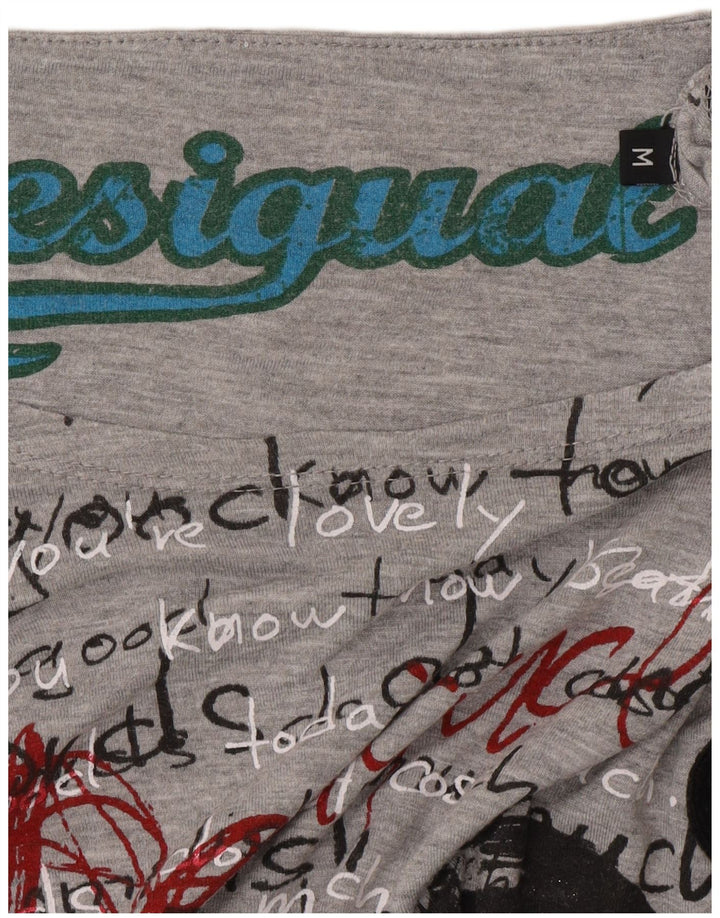 Desigual Dame Grafisk T-Shirt Top UK 14 Medium Grå
