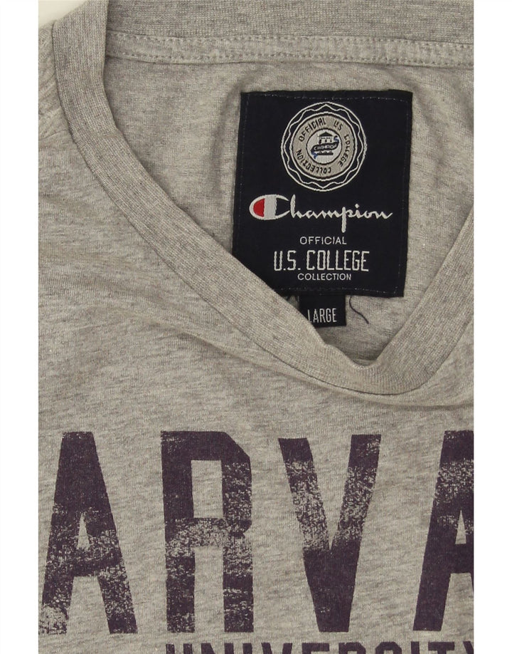 CHAMPION Mens Harvard Graphic T-Shirt Top Large Grey Cotton Vintage Champion and Second-Hand Champion from Messina Hembry 