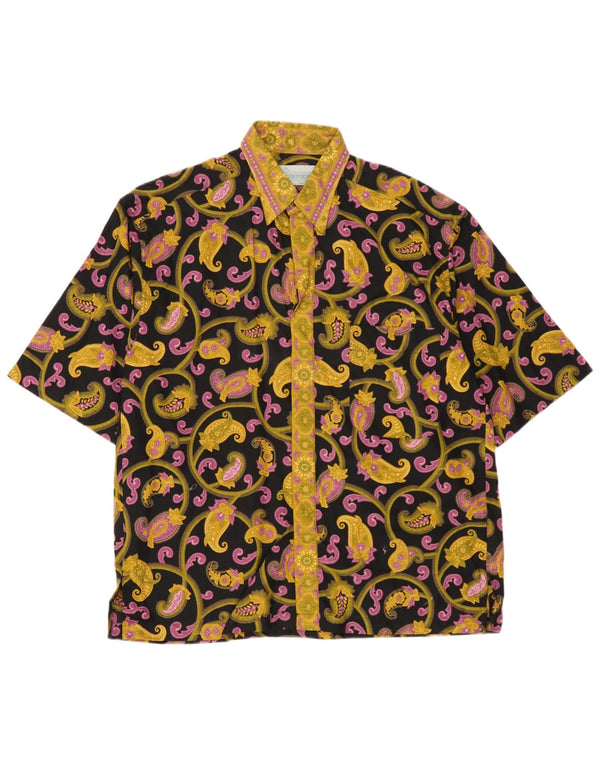 Vintage kortærmet herreskjorte medium gul Paisley bomuld