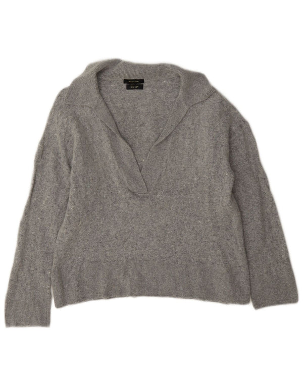 Massimo Dutti Dame Crop Polo Neck Jumper Sweater UK 10 Small Grey Viscose