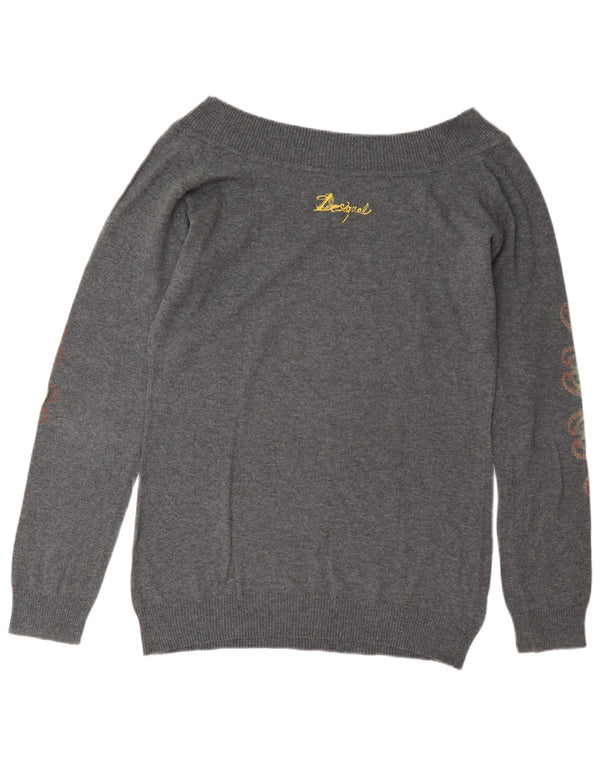 Desigual Dame Grafisk Boat Neck Jumper Sweater UK 18 XL Grå Paisley