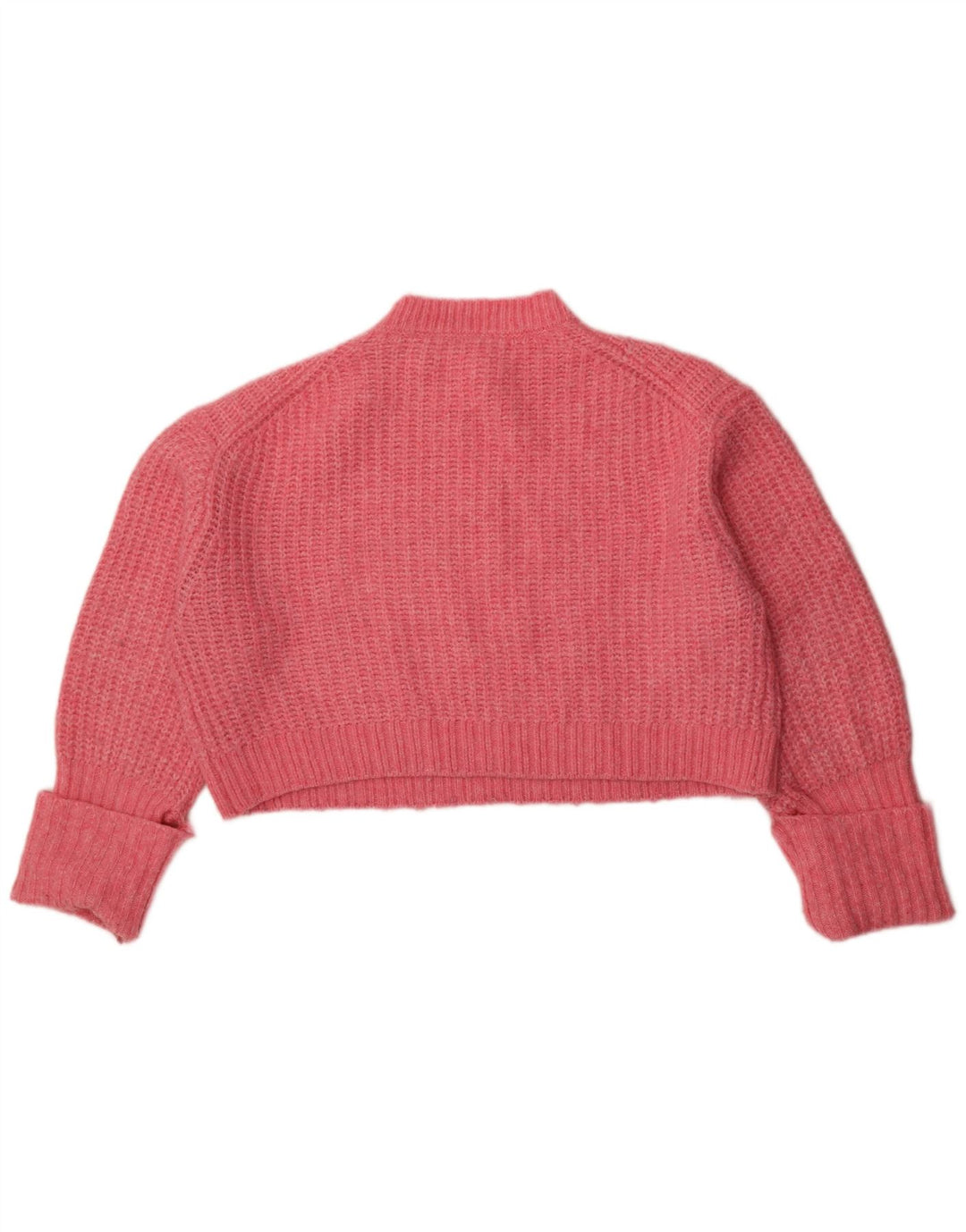Zara Womens Crop Oversized Crew Neck Jumper Sweater UK 14 Medium Pink