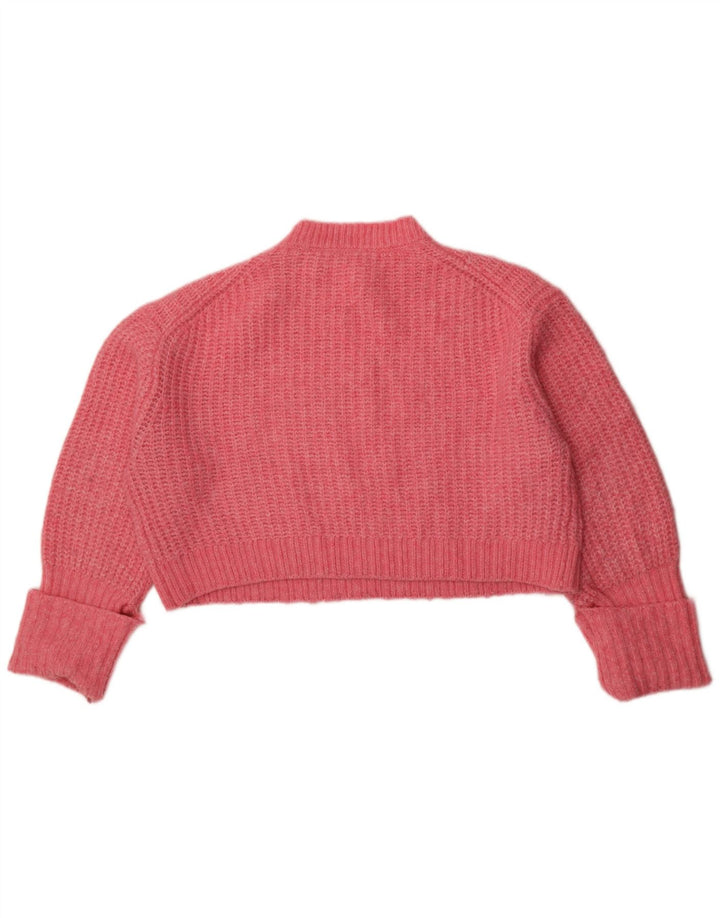 Zara Womens Crop Oversized Crew Neck Jumper Sweater UK 14 Medium Pink
