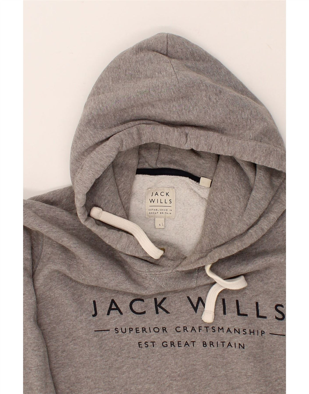 JACK WILLS Mens Graphic Hoodie Jumper Small Grey Cotton Vintage Jack Wills and Second-Hand Jack Wills from Messina Hembry 