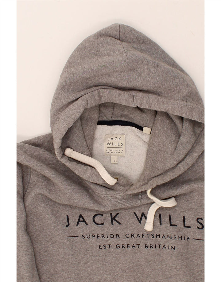 JACK WILLS Mens Graphic Hoodie Jumper Small Grey Cotton Vintage Jack Wills and Second-Hand Jack Wills from Messina Hembry 