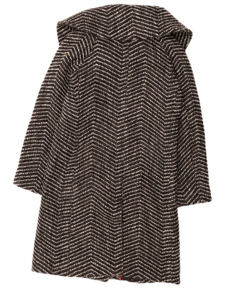 CALVIN KLEIN Womens Open Overcoat UK 12 Medium Black Chevron Wool