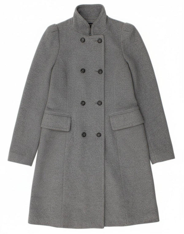 Zara Dame Dobbeltradet Frakke UK 12 Medium Grey Uld