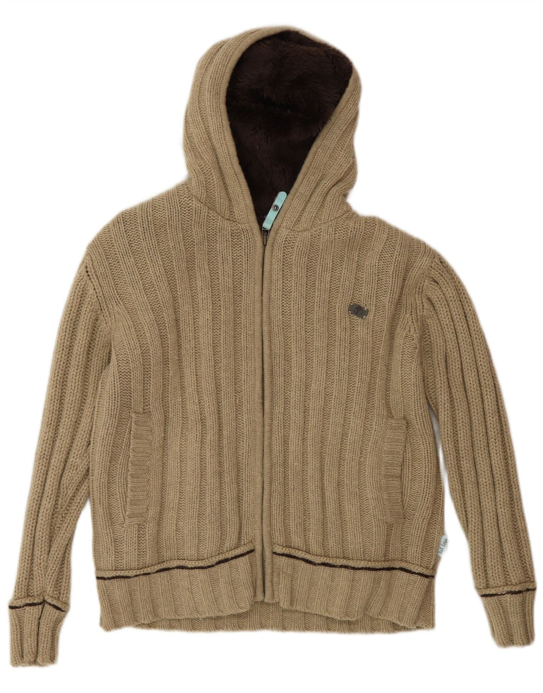 Fat Face Dame Hætte Cardigan Sweater UK 14 Medium Beige Lammeuld