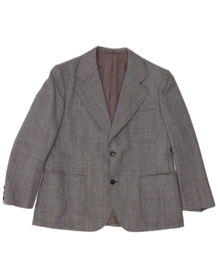 Vintage herre 2-knaps 2-delt jakkesæt UK 40 Large W36 L26 Navy Blue Check