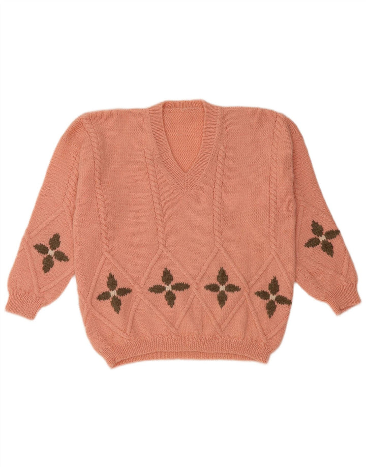 Vintage Dame V-hals sweater UK 16 Stor Pink Geometrisk