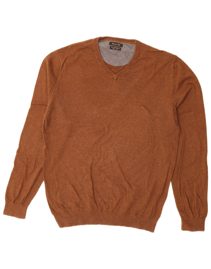 Massimo Dutti Herre V-hals sweater Medium Brun Bomuld