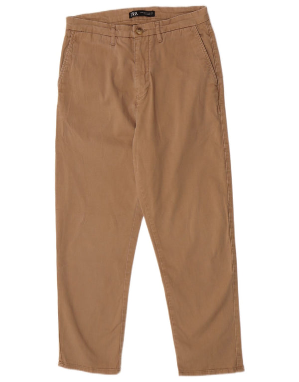 Zara Herre Tapered Cropped Trousers EU 38 Small W30 L25 Beige Bomuld