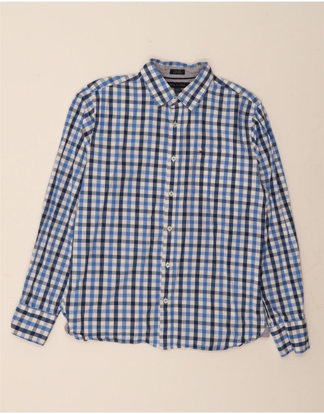 TOMMY HILFIGER Mens Classic Fit Shirt Medium Blue Check Cotton Vintage Tommy Hilfiger and Second-Hand Tommy Hilfiger from Messina Hembry 