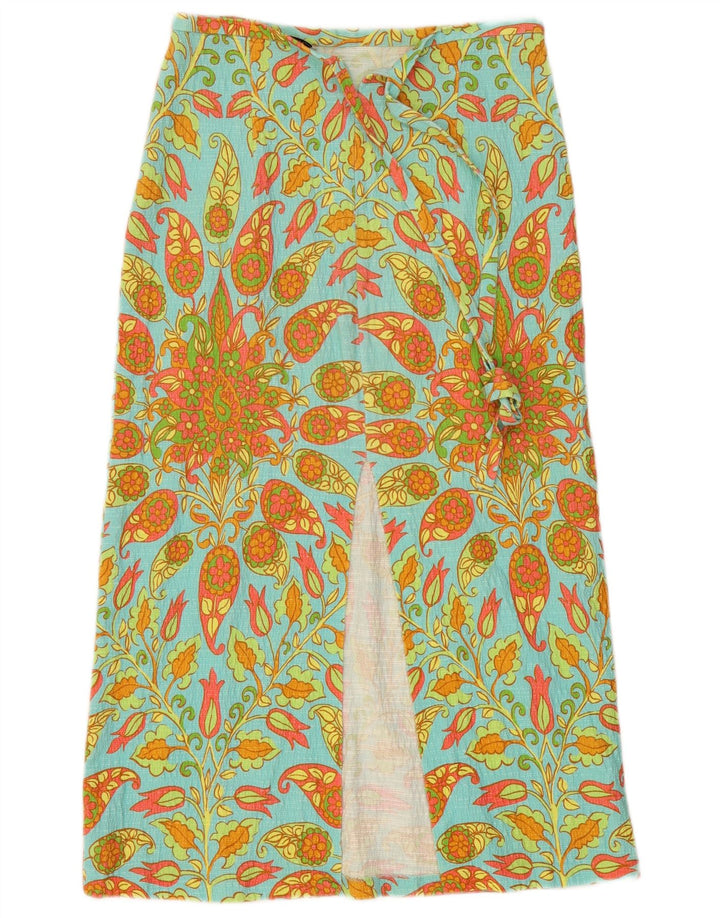 Zara Dame Midi Nederdel Medium W28 Blå Paisley