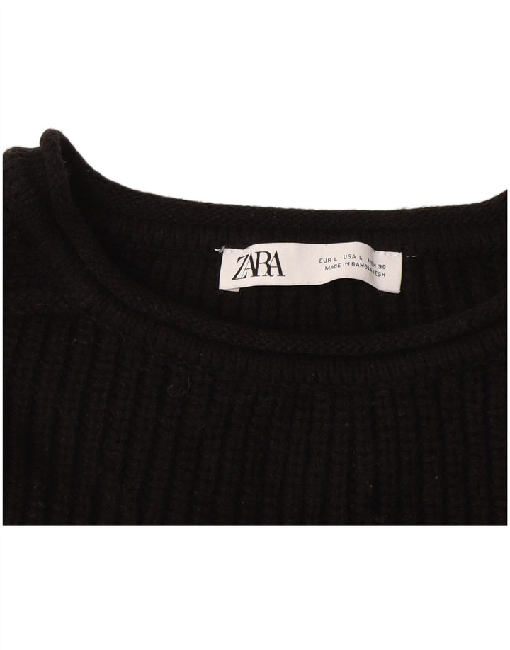 Zara Womens Boat Neck Jumper Sweater UK 16 Large Black