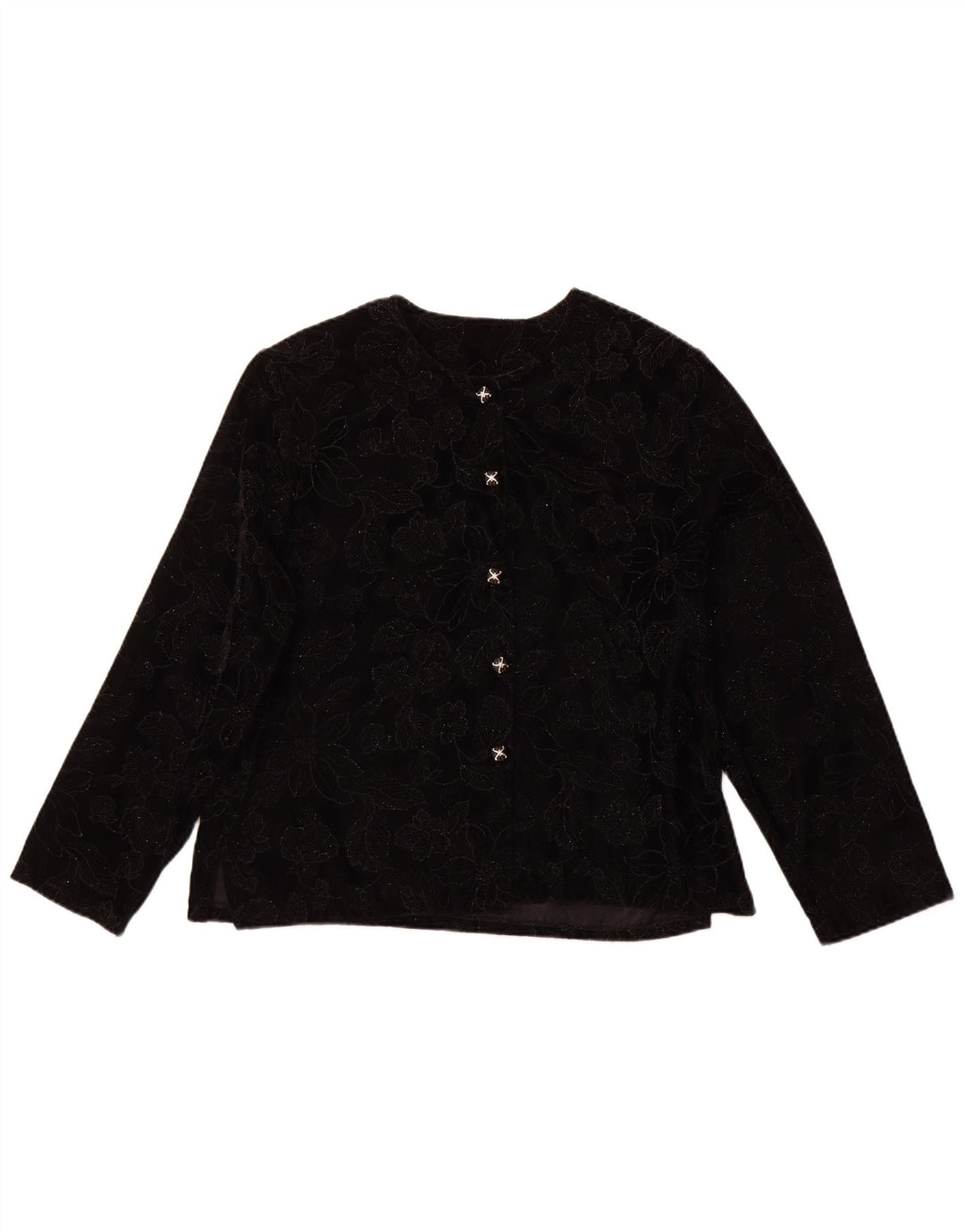 VINTAGE Langærmet Damebluse Top UK 16 Large Black Floral