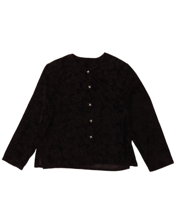 VINTAGE Langærmet Damebluse Top UK 16 Large Black Floral